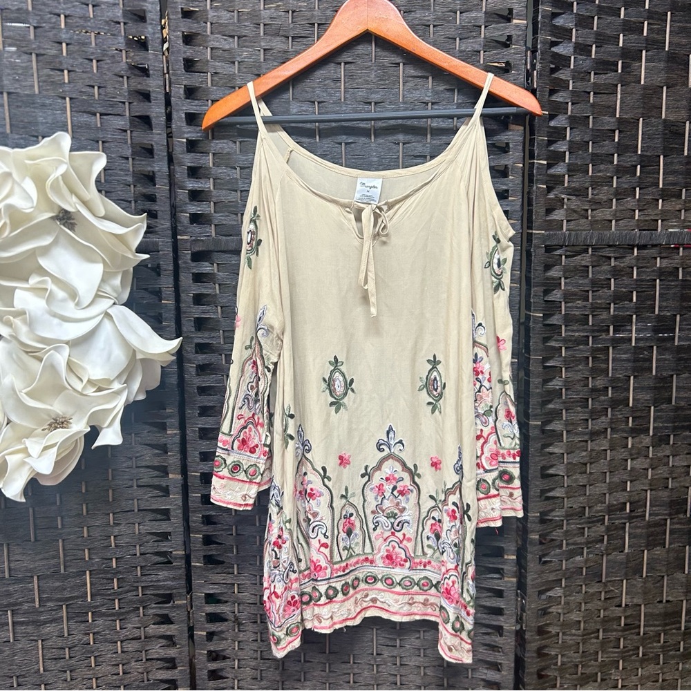 Wrangler embroidered tunic blouse peep shoulder size medium western